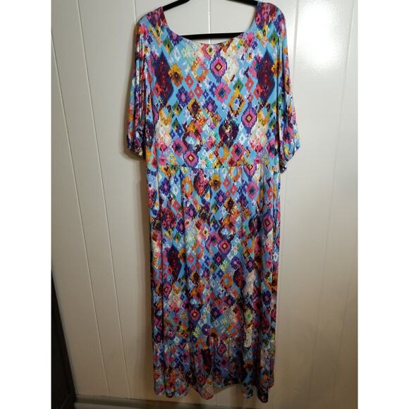 Terra Sky Women's Sz 2X 20/22 Vibrant Tribal Short Balloon Sleeve Jersey knit... - Picture 5 of 9